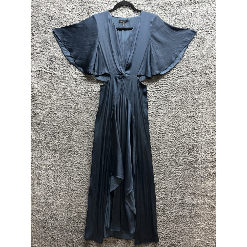 Maje Flowing Satin Scarf Maxi Dress in Navy Size‎ 34